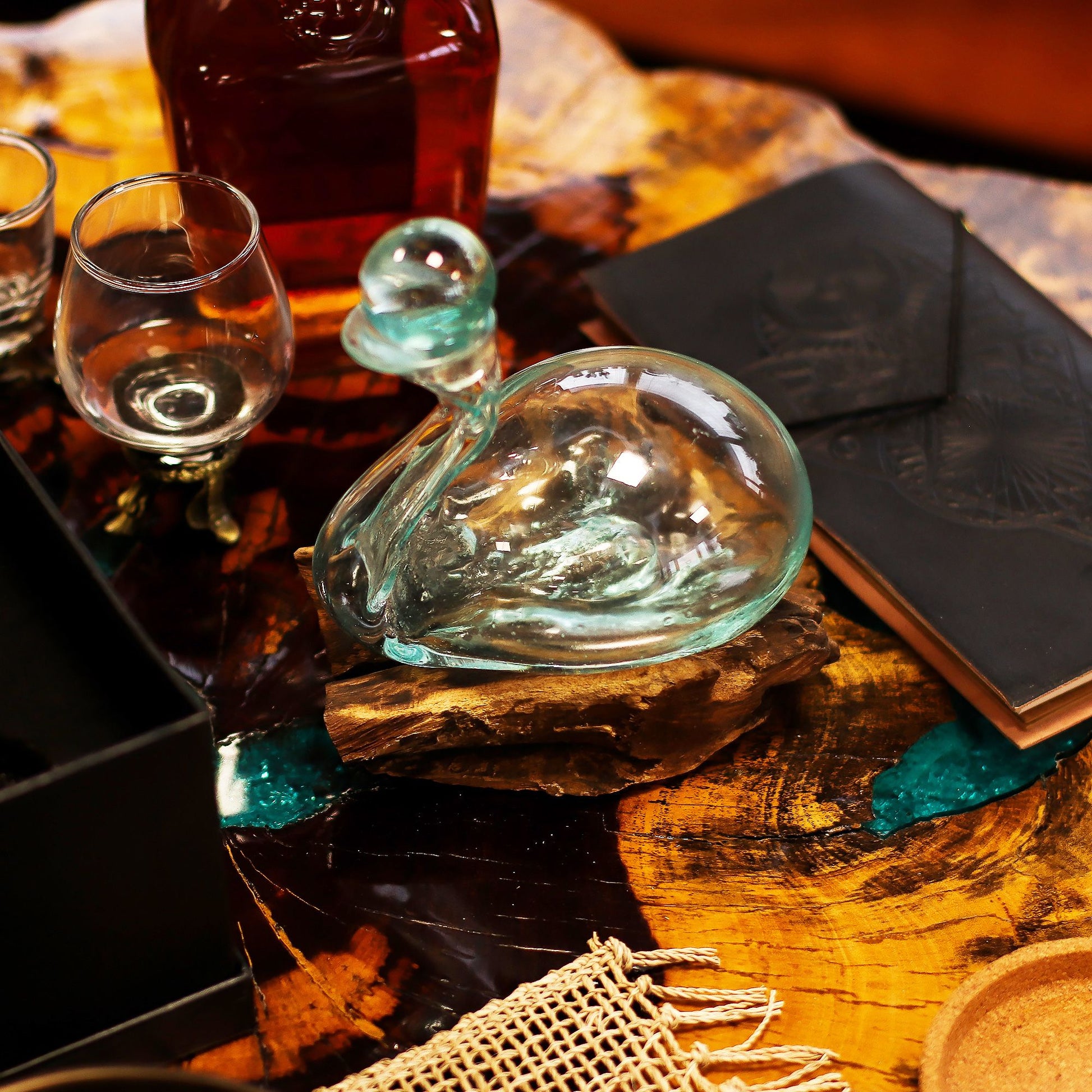 Photo 7 of Molten Glass Duck Decanter On Wood With Stopper 19cm featuring authentic premium craftsmanship.