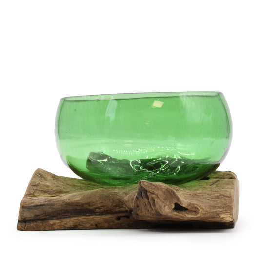 Photo 2 of Eco Recycled Glass Wide Bowl On Wood Art Ornament Premium Ed featuring authentic premium craftsmanship.