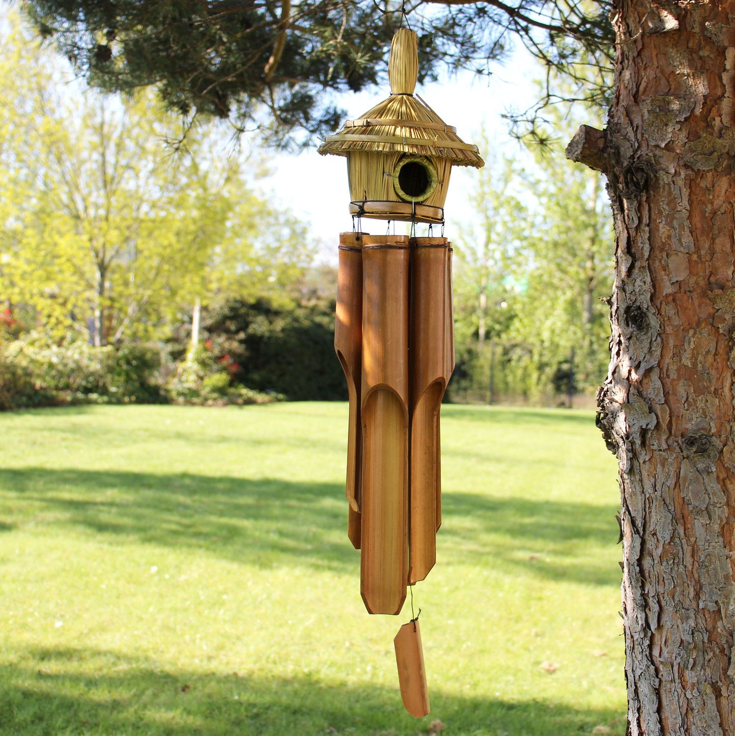 Lrg Round Seagrass Bird Box with Chimes 56x20cm from our luxury seagrass bird houses collection