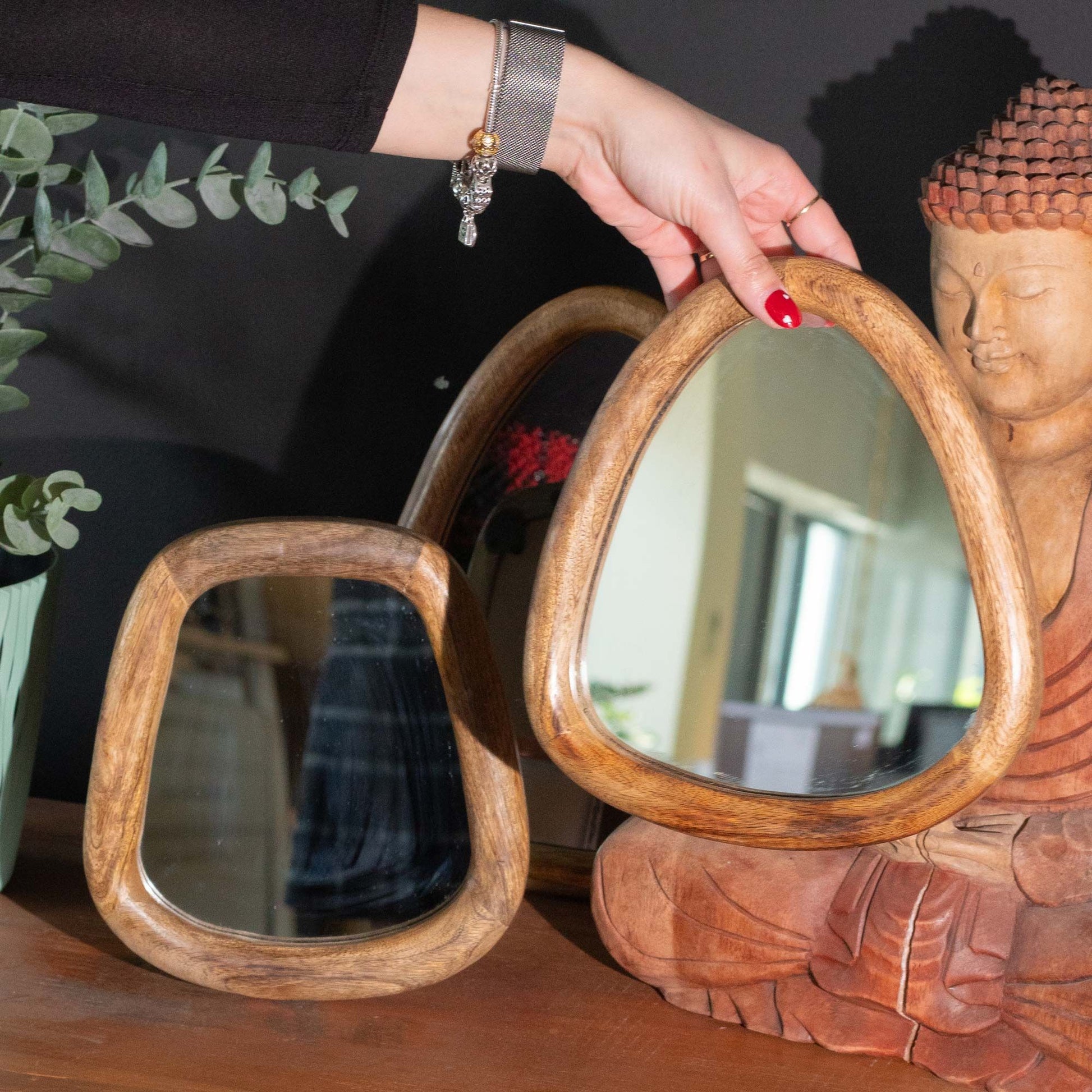 Photo 4 of Set Of 3 Pebble Shaped Mirrors - Dark Brown Finish featuring authentic premium craftsmanship.