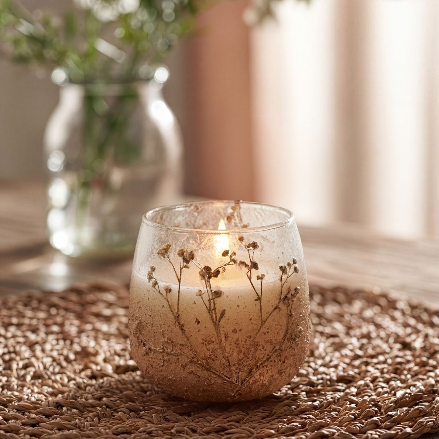 Detailed close up view highlighting the high quality craftsmanship and individual features of the small glass jar candles wildlight woods518