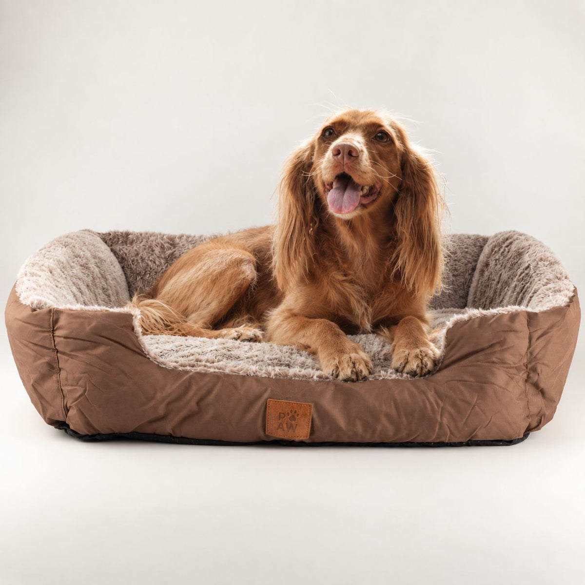 PAW Teddy Brown Plush Pet Bed – Medium – 70 × 55 × 18cmcm