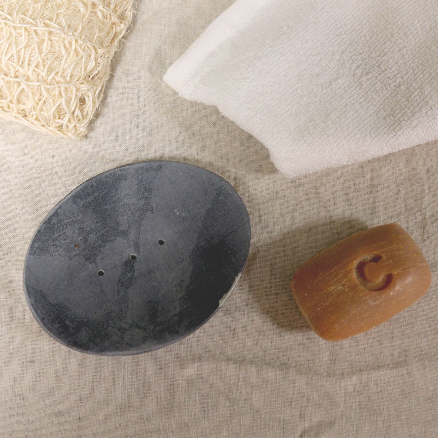 Grey Soapstone Soap Dish 10x12cm- Classic Oval from our luxury stone soap dishes collection