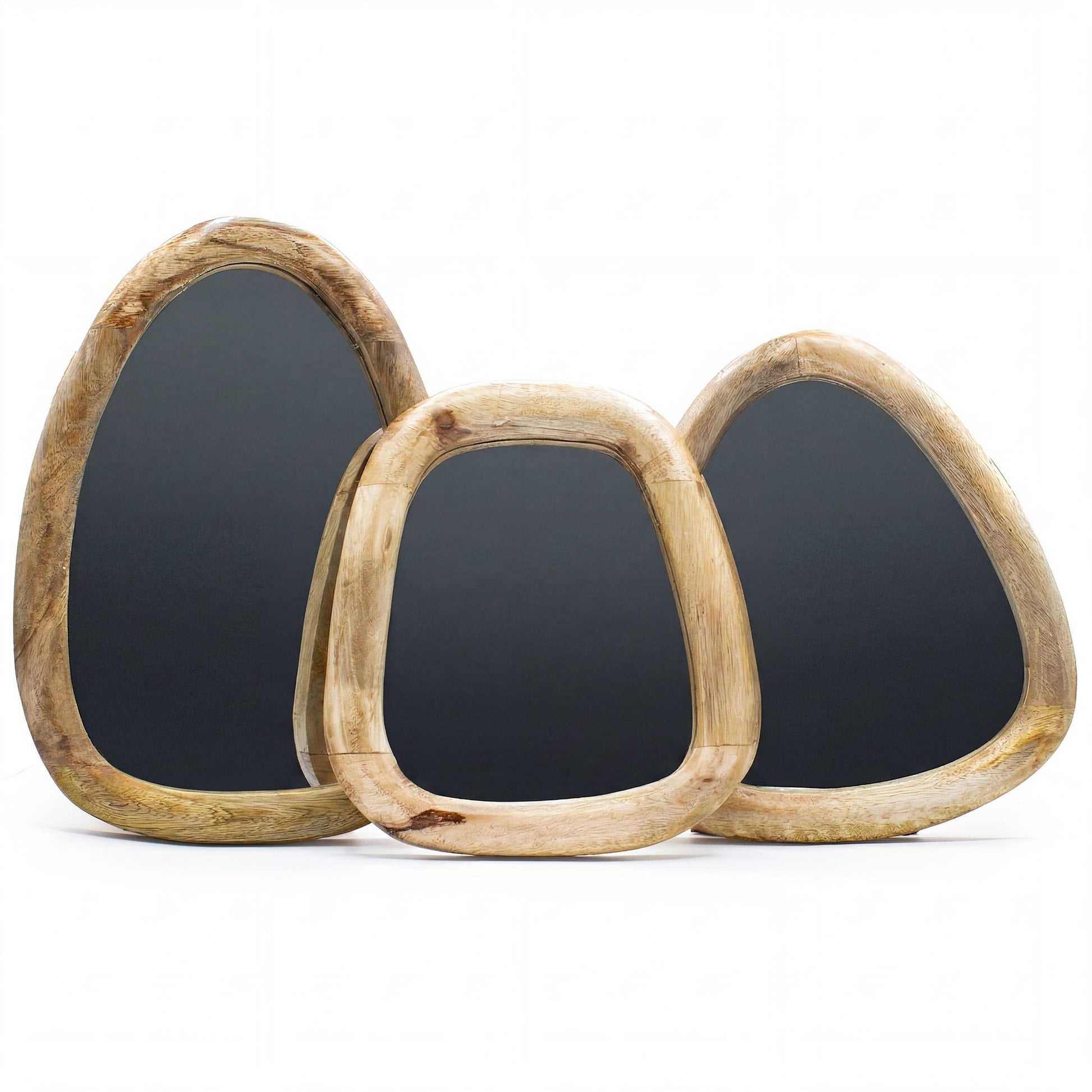 Photo 3 of Set Of 3 Pebble Shaped Mirrors - Light Wood Finish On Wood featuring authentic premium craftsmanship.