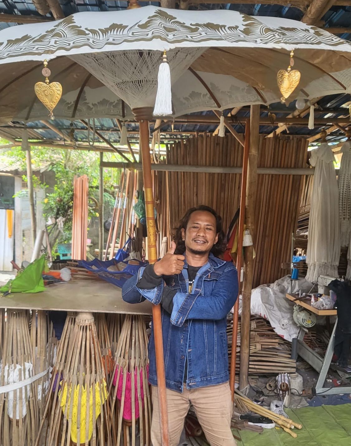 Bali Patio Parasol - Cotton - Turquoise Decor - 2m lifestyle product photo on neutral background