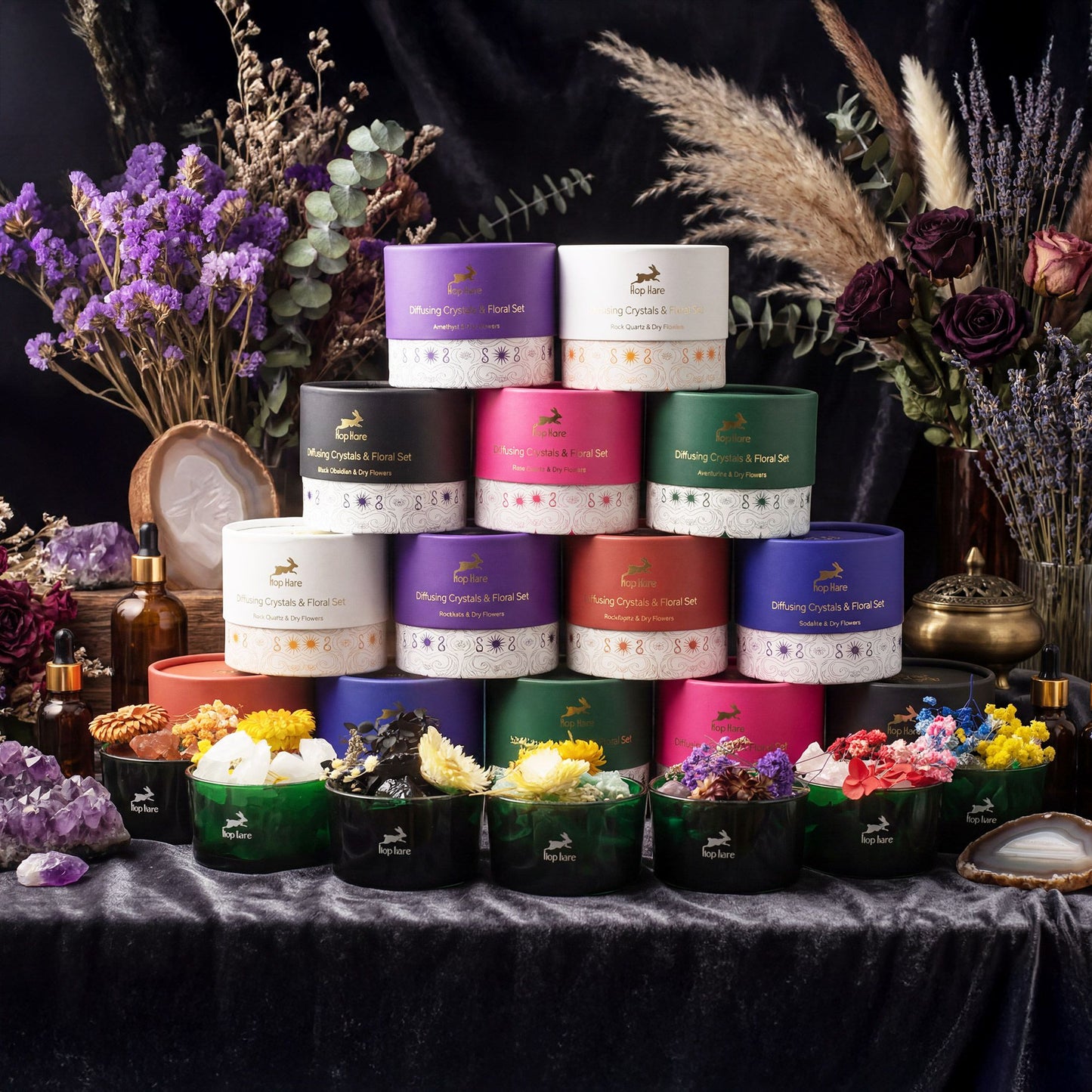 Hop Hare Diffusing Crystals & Floral Set - The Sun from our luxury hop hare diffusing crystals & floral sets collection