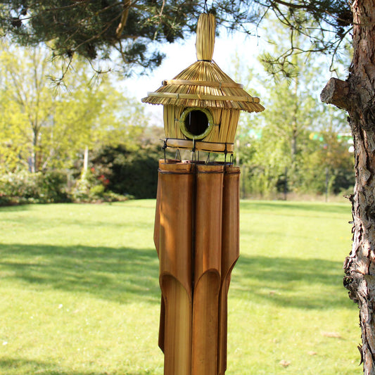 Lrg Round Seagrass Bird Box with Chimes 56x20cm from our luxury seagrass bird houses collection