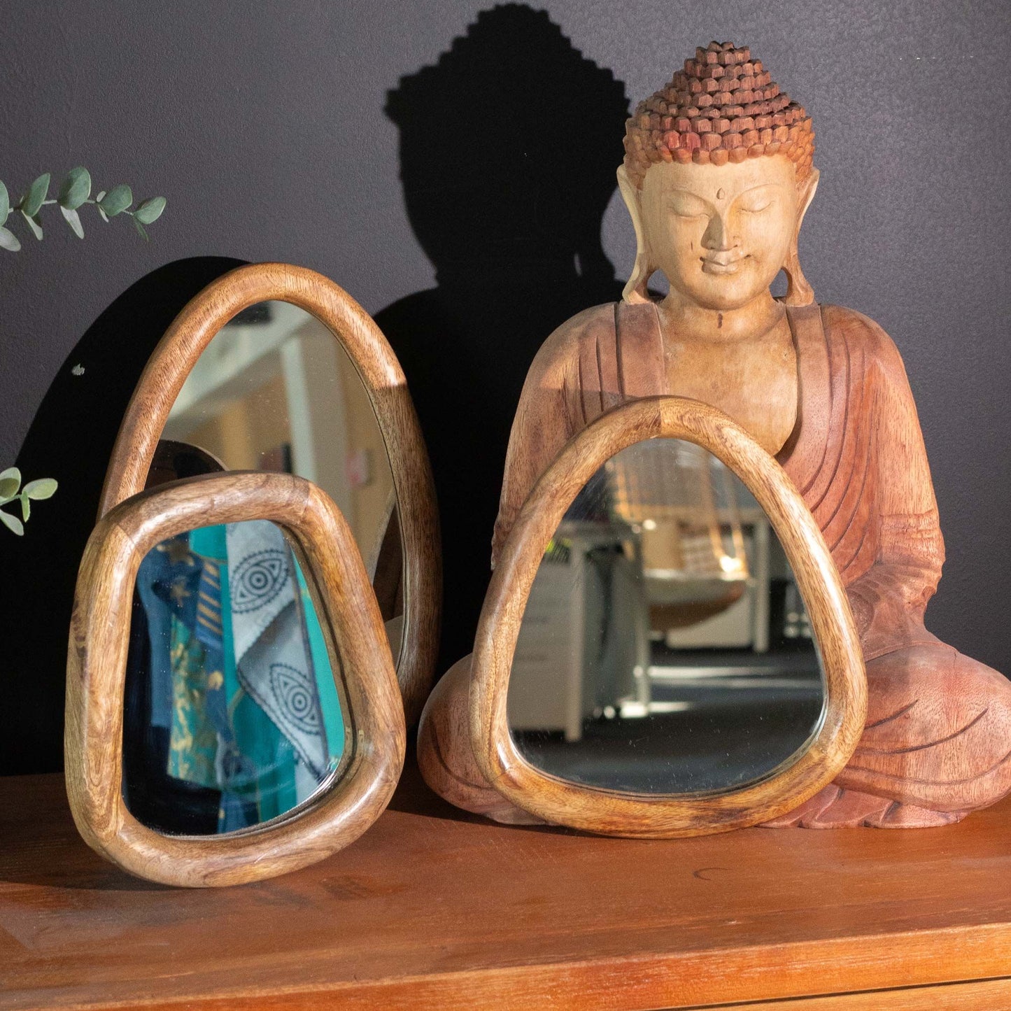 Photo 3 of Set Of 3 Pebble Shaped Mirrors - Dark Brown Finish featuring authentic premium craftsmanship.
