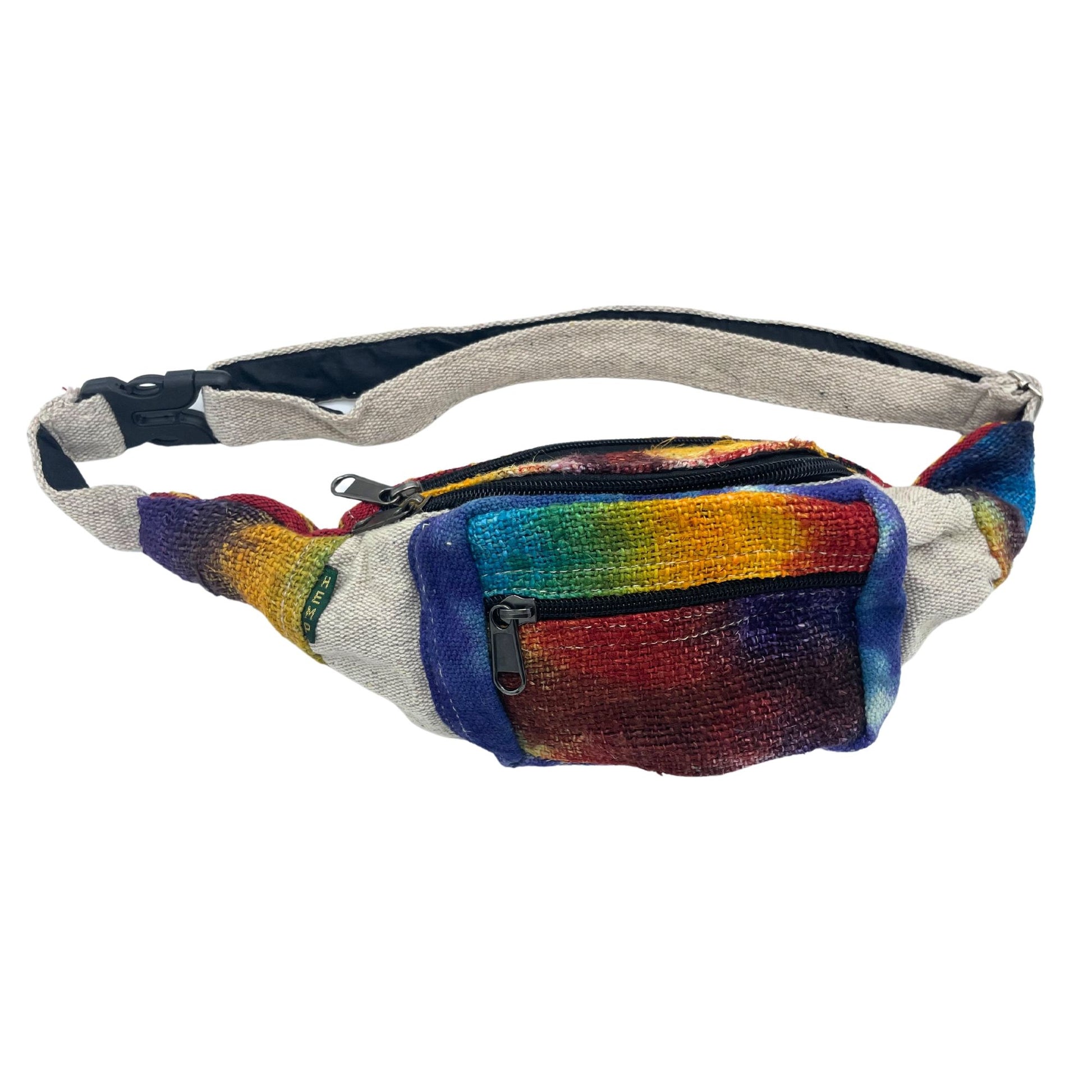 Tiedye Hemp Bum Bag lifestyle product photo on neutral background