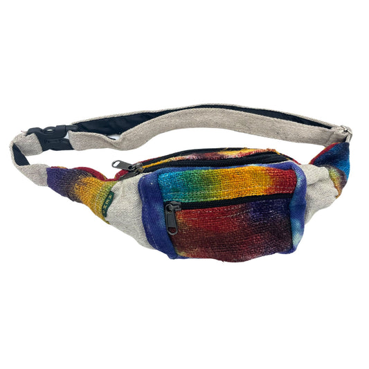 Tiedye Hemp Bum Bag lifestyle product photo on neutral background