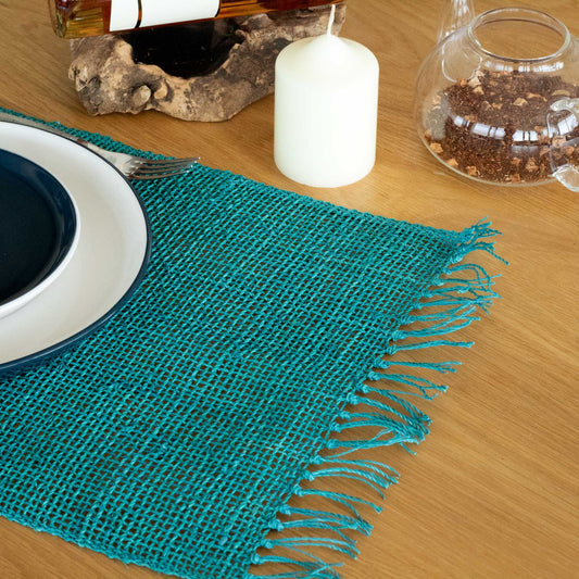 Seagrass Fringe Natural Placemat - Turquoise from our luxury java placemats and coasters collection