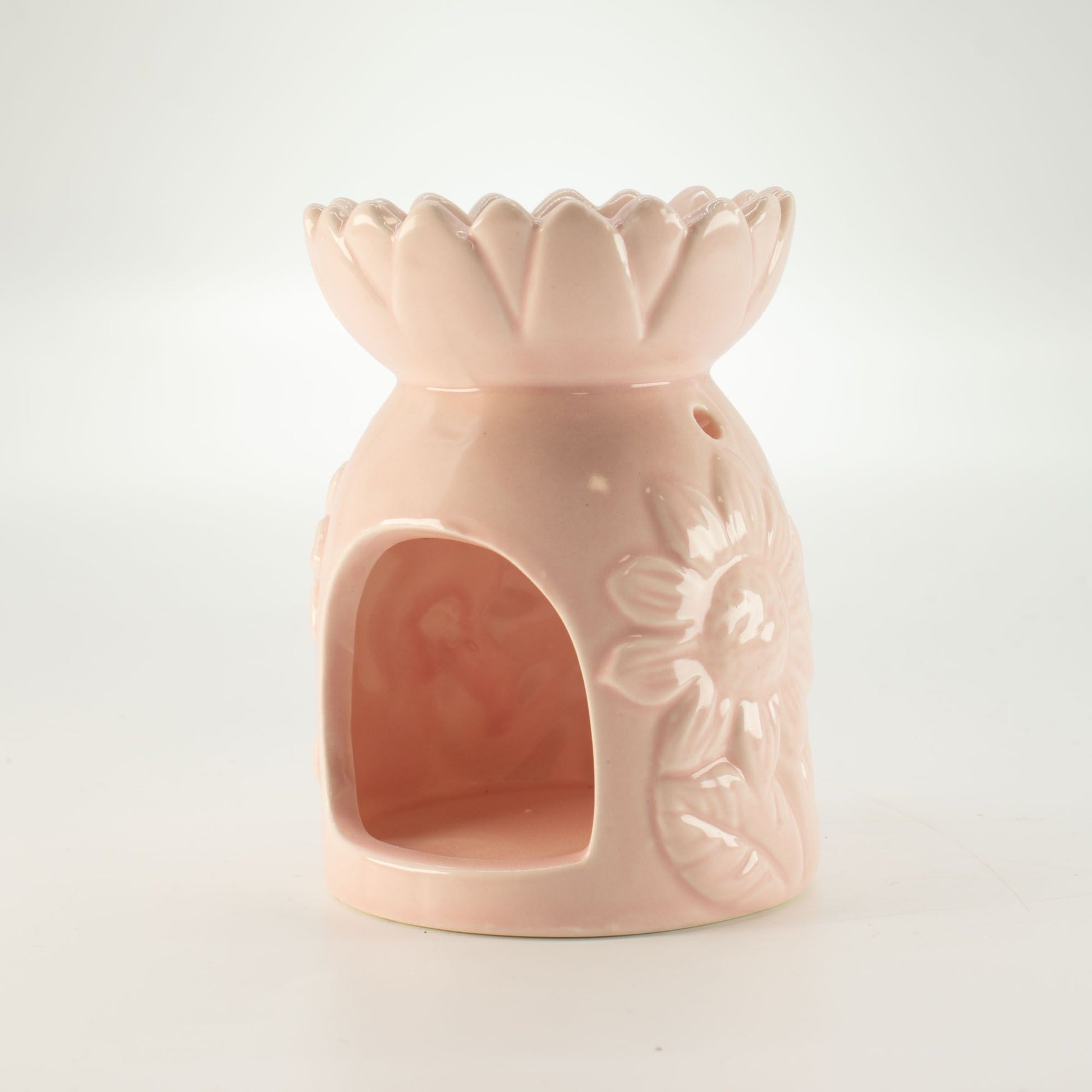 Ceramic Sunflower Oil Burner - Pastel Pink from our luxury ceramic zen oil burners collection
