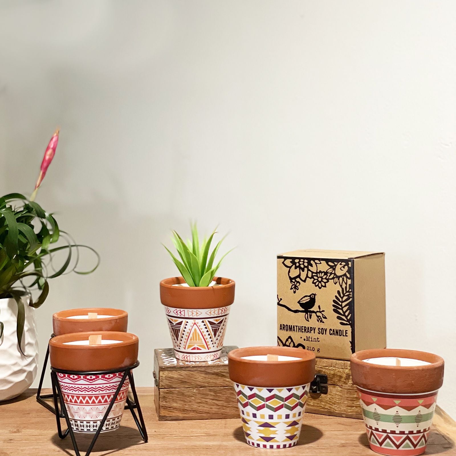 Detailed close up view highlighting the high quality craftsmanship and individual features of the agnes cat herb garden candles lavender500