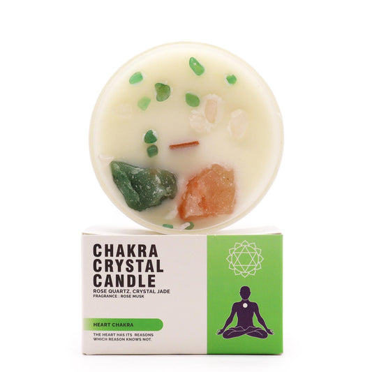 Chakra Crystal Candles - Heart Chakra lifestyle product photo on neutral background