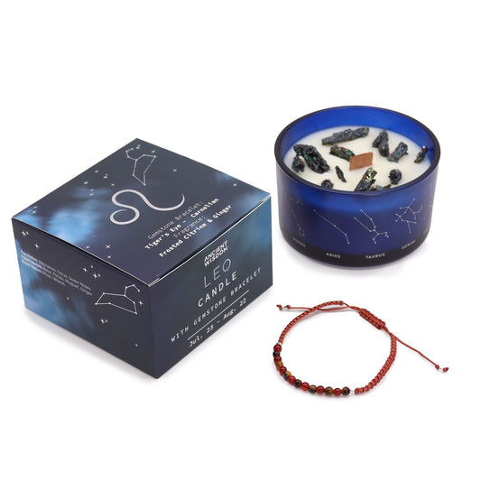 Leo Zodiac Crystal Candle & Gemstone Bracelet Gift Set