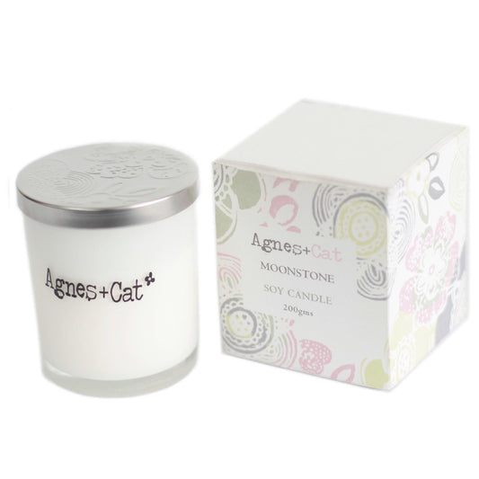 Detailed close up view highlighting the high quality craftsmanship and individual features of the agnes cat votive candle moonstone617