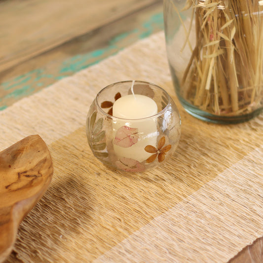 Luxury presentation of the natural floral glass bowl candle holder primavera 8x10cm620 showing the premium artisan packaging and complete set contents