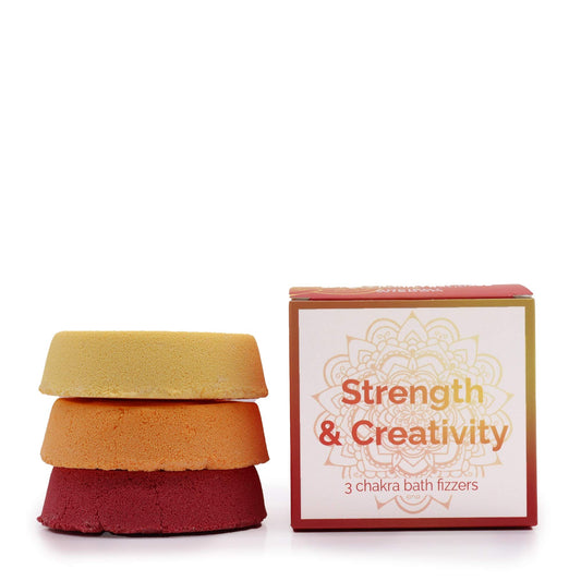Chakra Bath Fizz - Small box - Strength & Creativity lifestyle product photo on neutral background