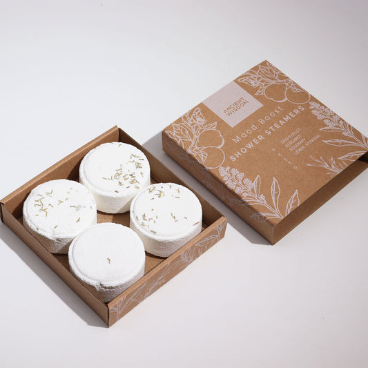 Zen Shower Steamers - Therapy Wellness Gift Set - Mood Boost lifestyle product photo on neutral background