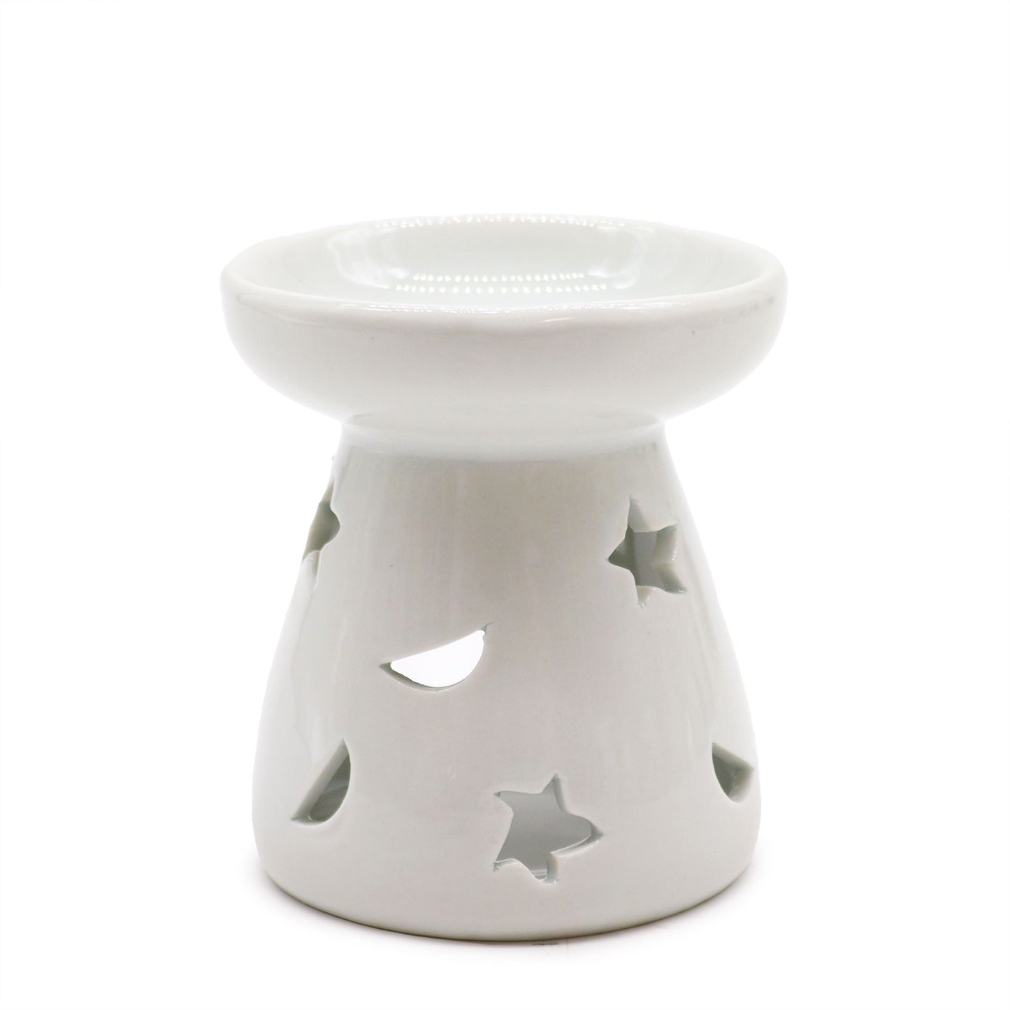Sm Classic White Oil Burner - Moon & Star lifestyle product photo on neutral background