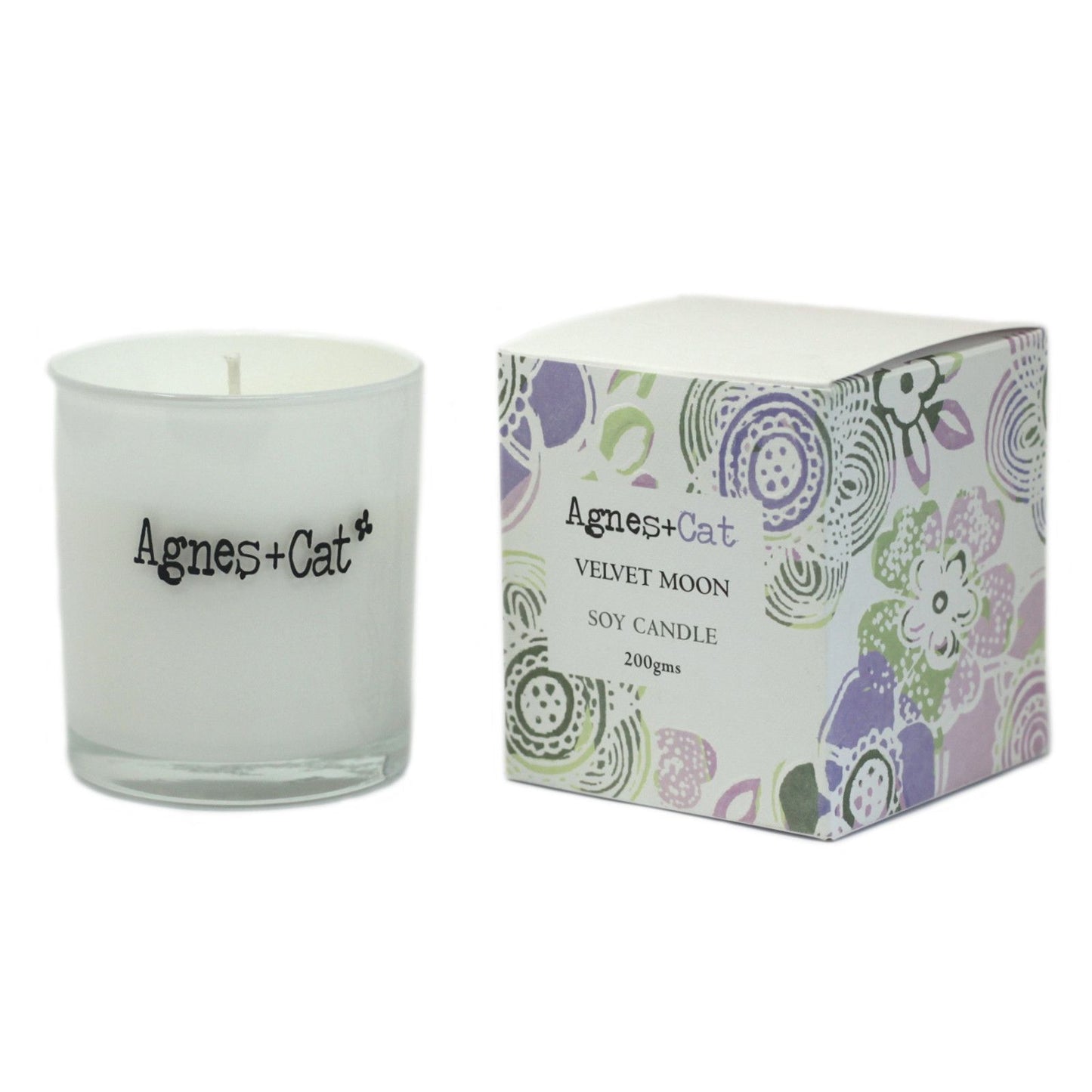 Detailed close up view highlighting the high quality craftsmanship and individual features of the agnes cat votive candle velvet moon509