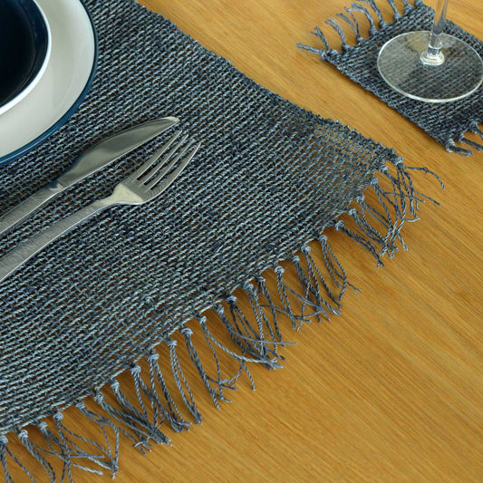 Seagrass Fringe Natural Placemat - Charcoal from our luxury java placemats and coasters collection