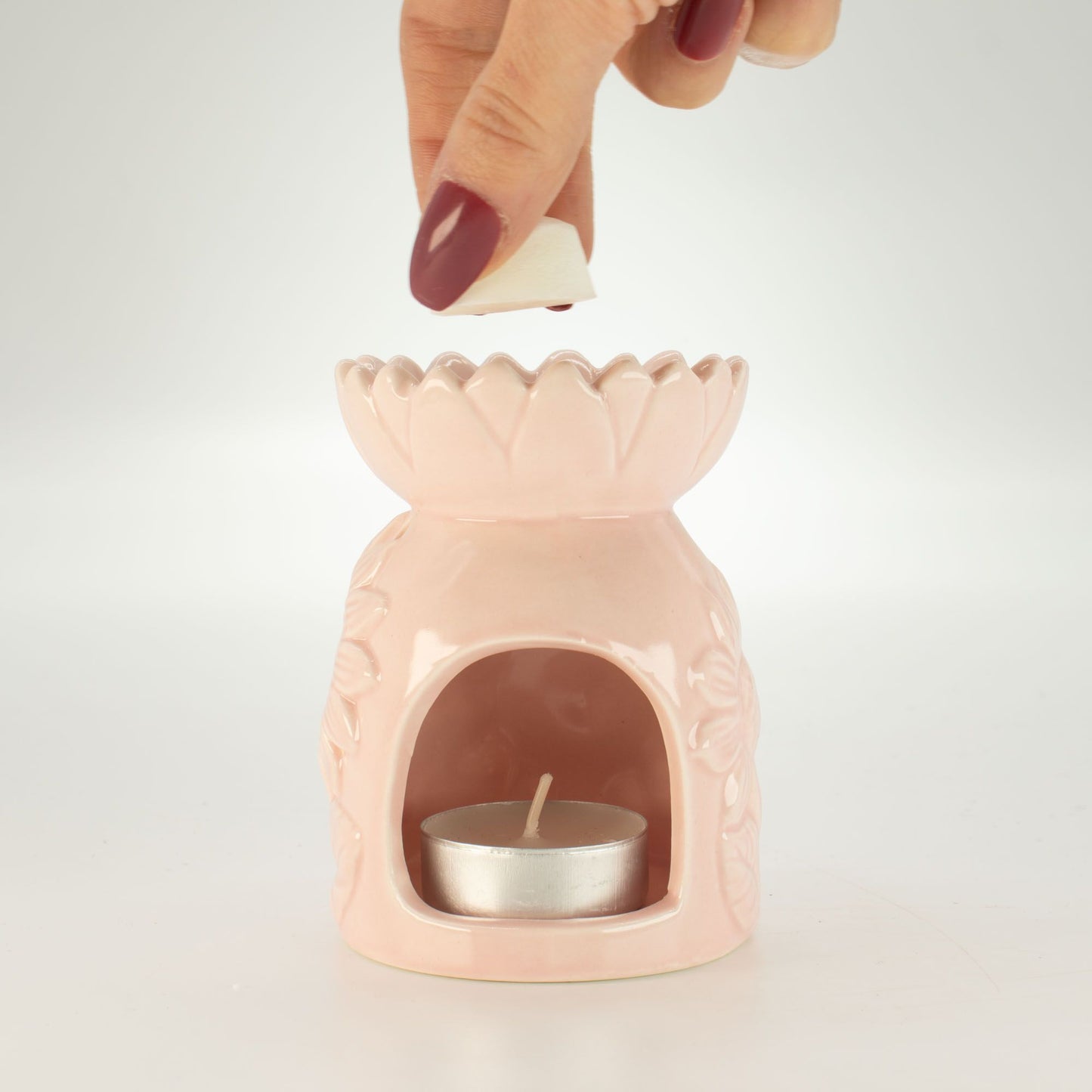 Ceramic Sunflower Oil Burner - Pastel Pink from our luxury ceramic zen oil burners collection
