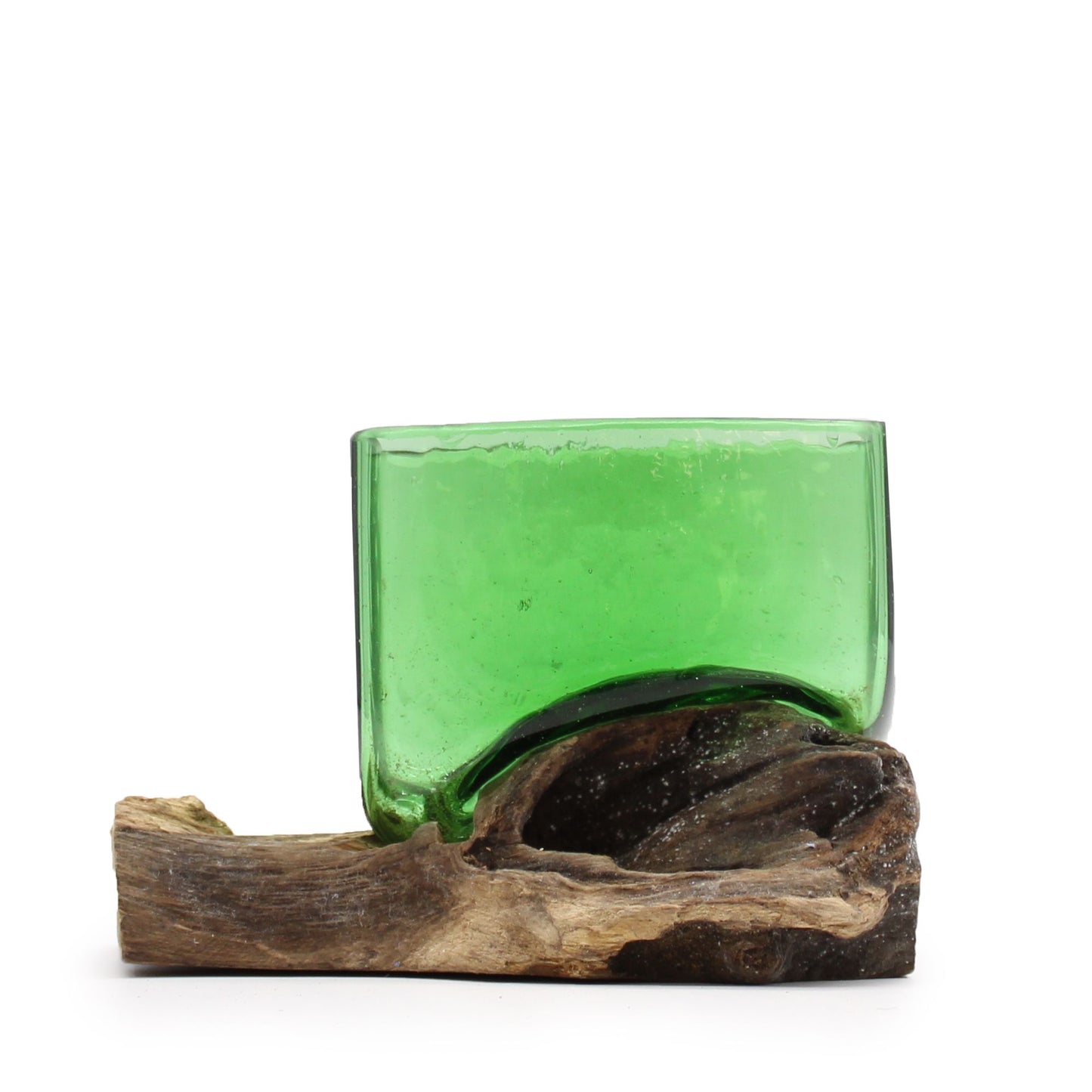 Photo 1 of Eco Recycled Glass Square Bowl On Wood Art Ornament featuring authentic premium craftsmanship.