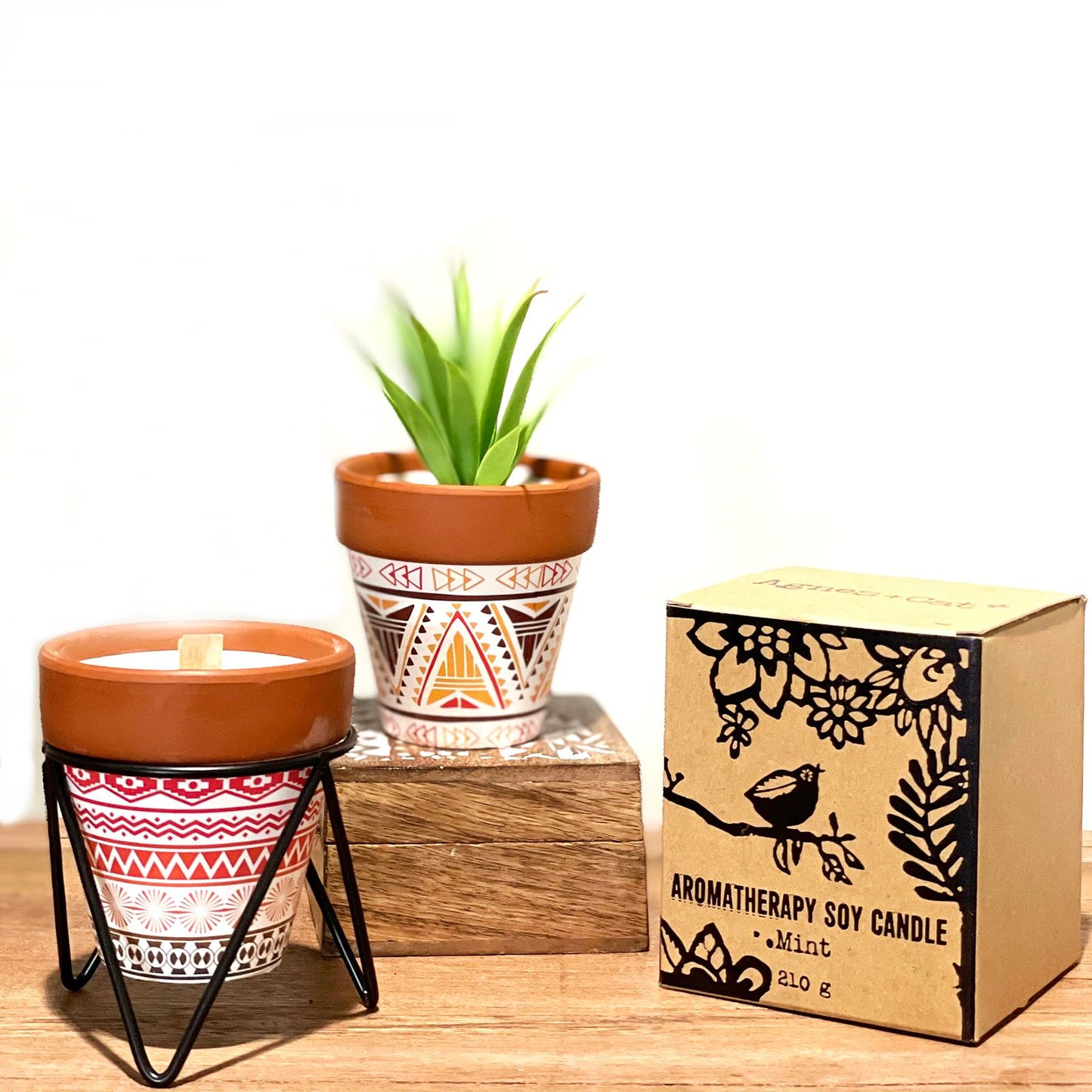 Detailed close up view highlighting the high quality craftsmanship and individual features of the agnes cat herb garden candles lavender500