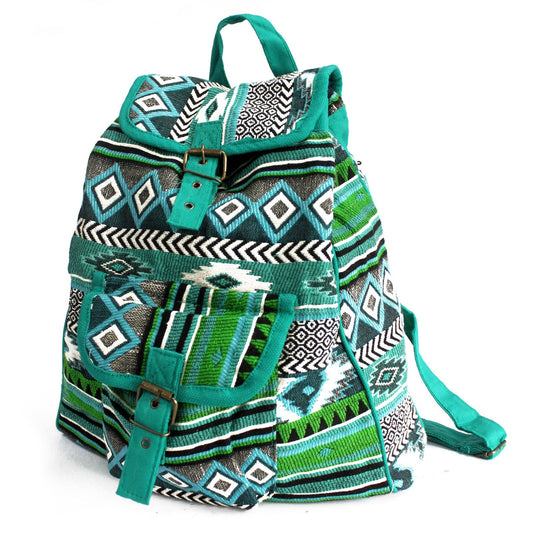 Jacquard Bag - Teal Backpack lifestyle product photo on neutral background
