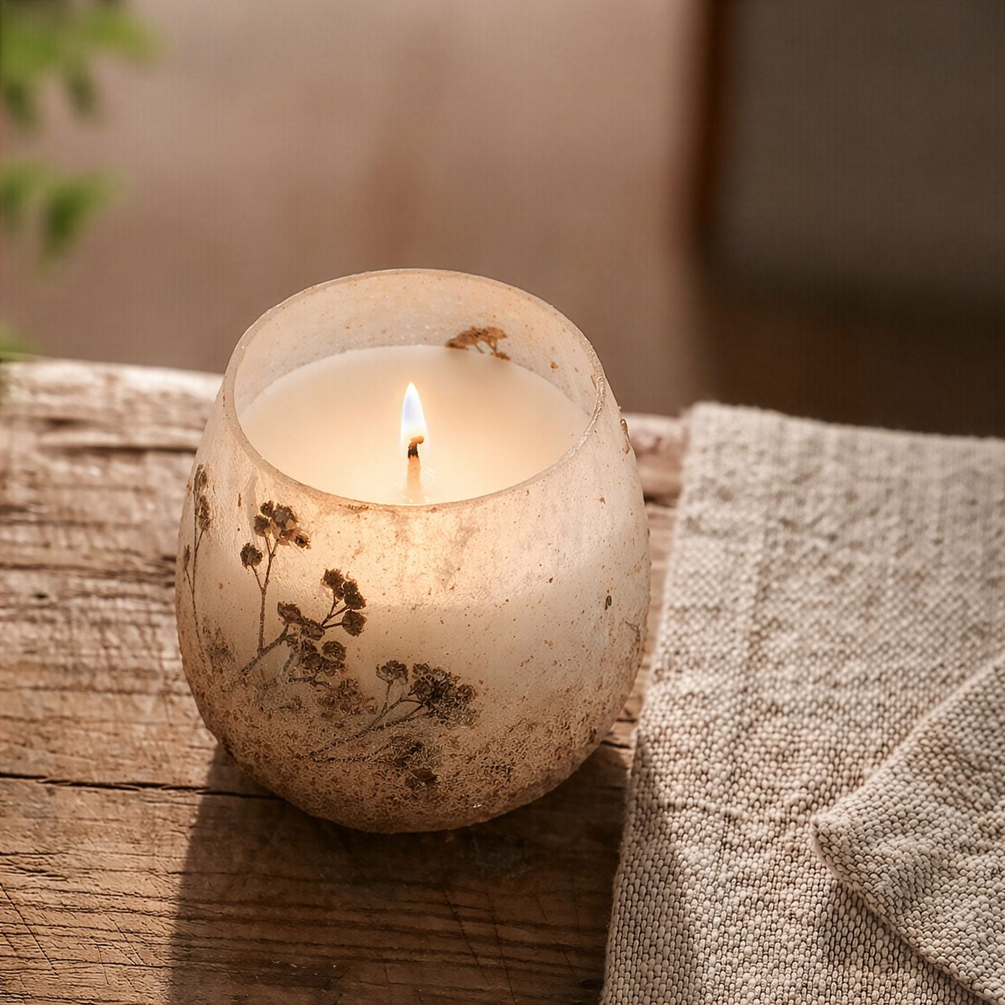 Detailed close up view highlighting the high quality craftsmanship and individual features of the small glass jar candles wildlight woods518