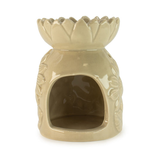 Ceramic Sunflower Oil Burner - Pastel Beige lifestyle product photo on neutral background