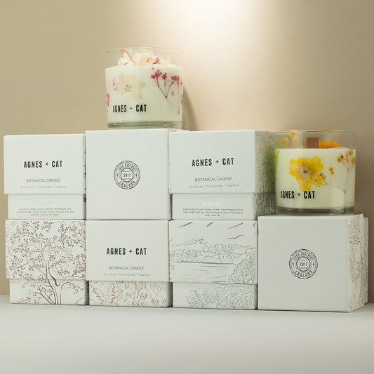 Detailed close up view highlighting the high quality craftsmanship and individual features of the agnes cat botanical soy wax candle roses of sawrey463