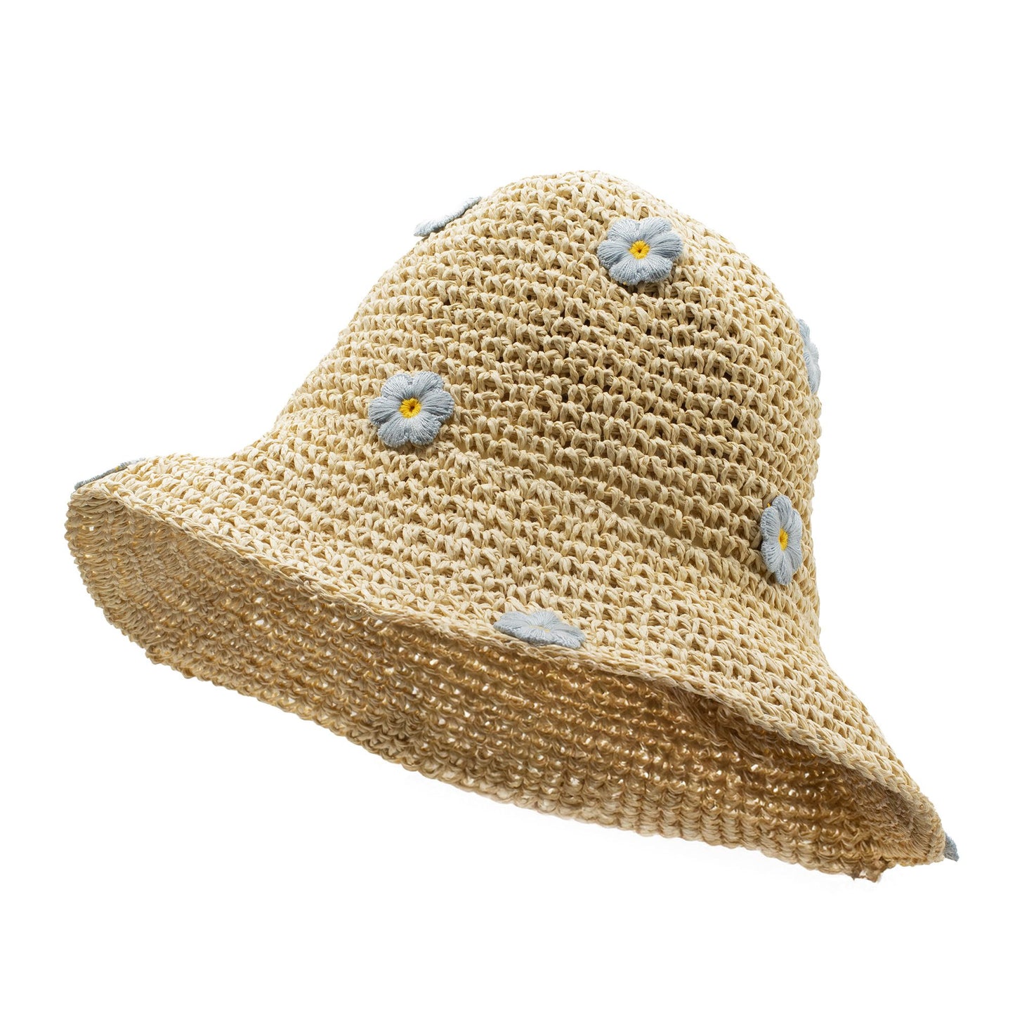 Photo 1 of Nomad Sari Floppy Straw Sun Hat - Beige & Blue Flowers featuring authentic premium craftsmanship.