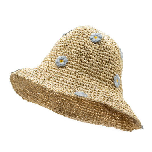 Photo 1 of Nomad Sari Floppy Straw Sun Hat - Beige & Blue Flowers featuring authentic premium craftsmanship.