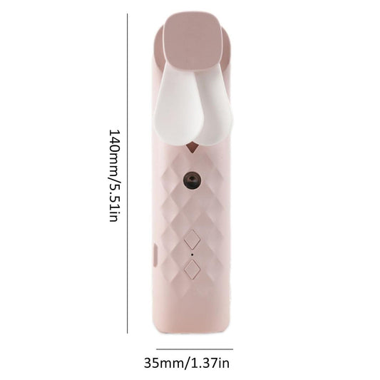 Pink Nano Mist Face Fan &  Spray - USB chargable lifestyle product photo on neutral background