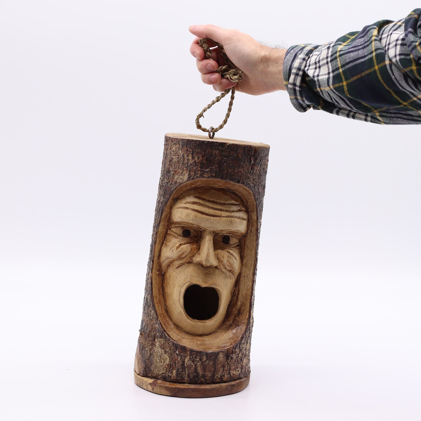 Tree Trunk Face - Bird House - Grumpy Old Man from our luxury seagrass bird houses collection
