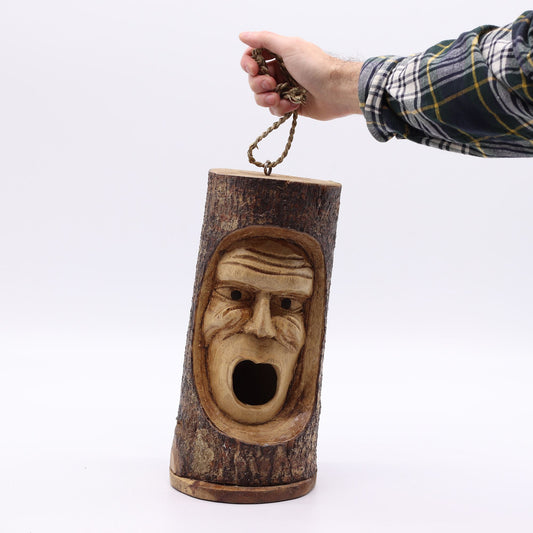 Tree Trunk Face - Bird House - Grumpy Old Man from our luxury seagrass bird houses collection
