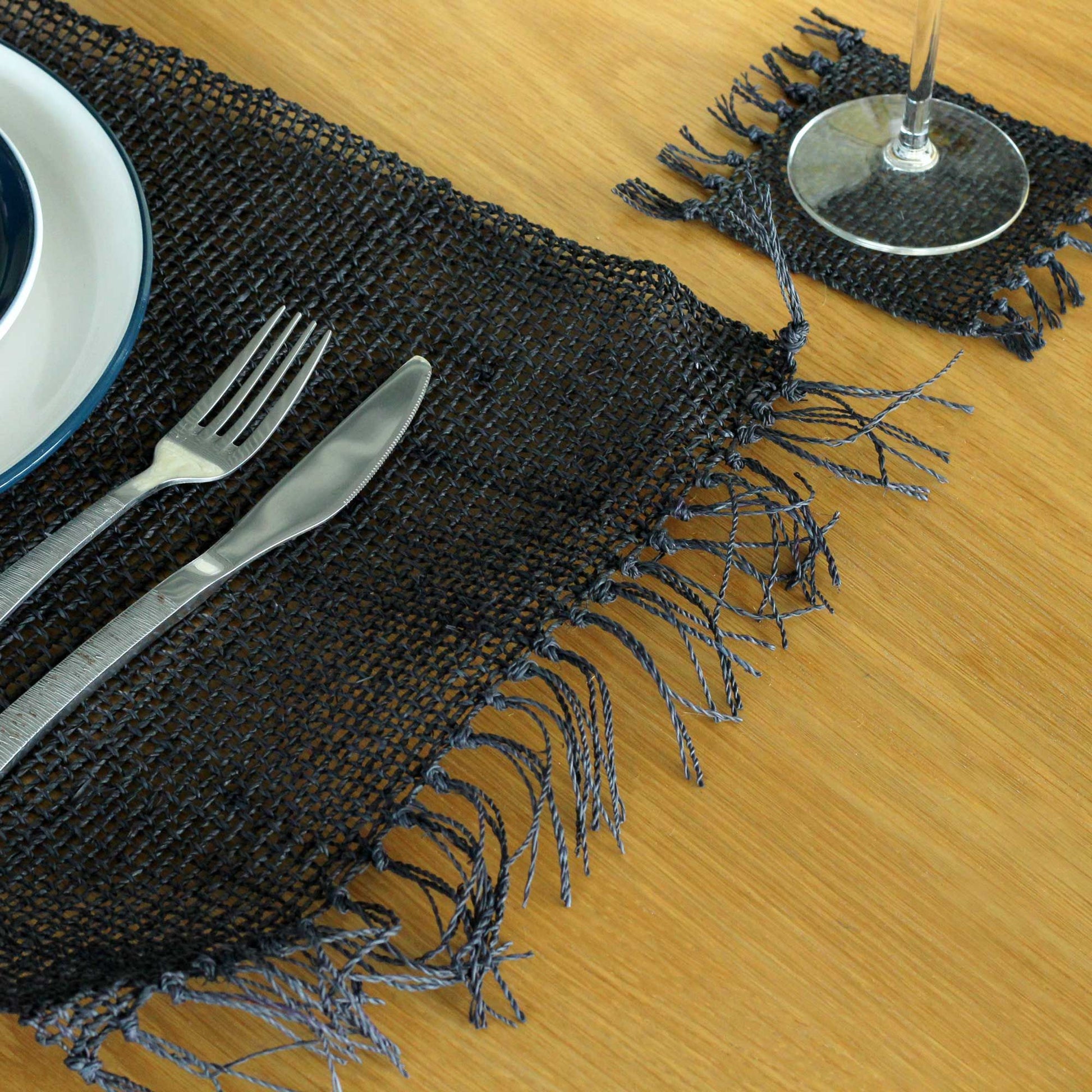 Seagrass Fringe Natural Placemat - Black from our luxury java placemats and coasters collection