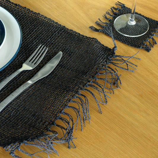 Seagrass Fringe Natural Placemat - Black from our luxury java placemats and coasters collection