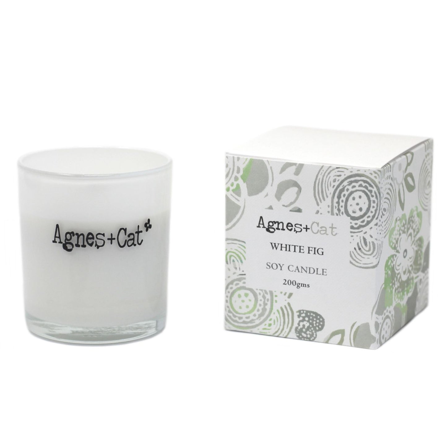 Luxury presentation of the agnes cat votive candle white fig605 showing the premium artisan packaging and complete set contents