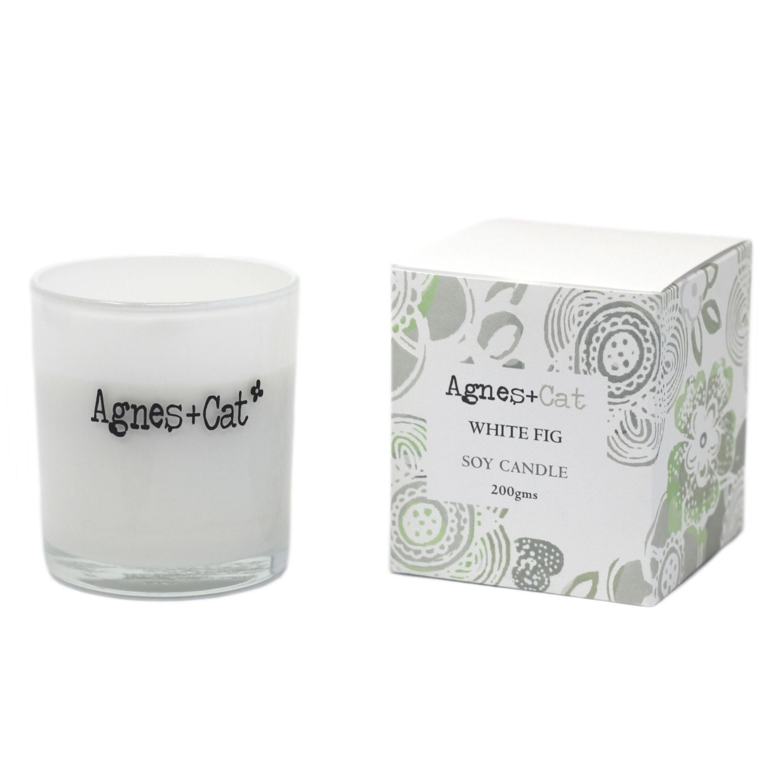 Luxury presentation of the agnes cat votive candle white fig605 showing the premium artisan packaging and complete set contents