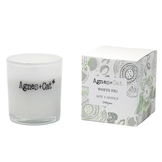 Luxury presentation of the agnes cat votive candle white fig605 showing the premium artisan packaging and complete set contents
