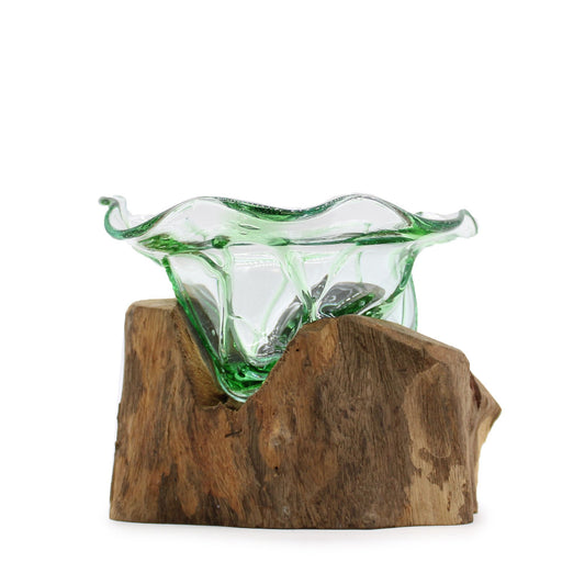 Photo 1 of Eco Recycled Glass Large Fancy Sweet Bowl On Wood Art Orn... featuring authentic premium craftsmanship.