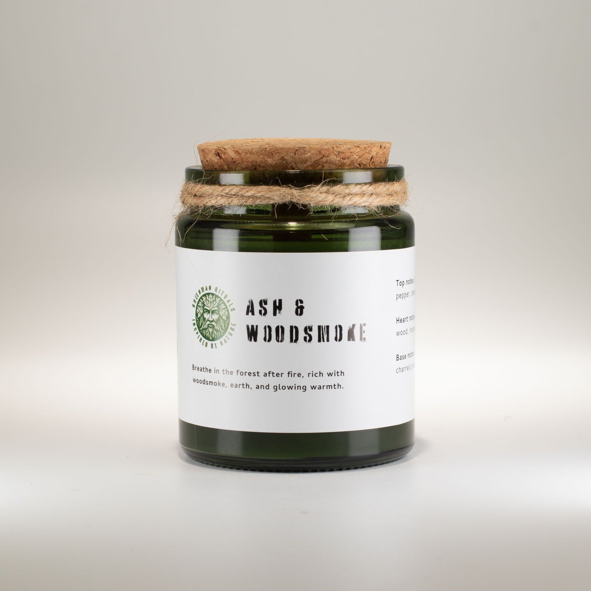 Detailed close up view highlighting the high quality craftsmanship and individual features of the greenman woodwick soy candle ash woodsmoke481