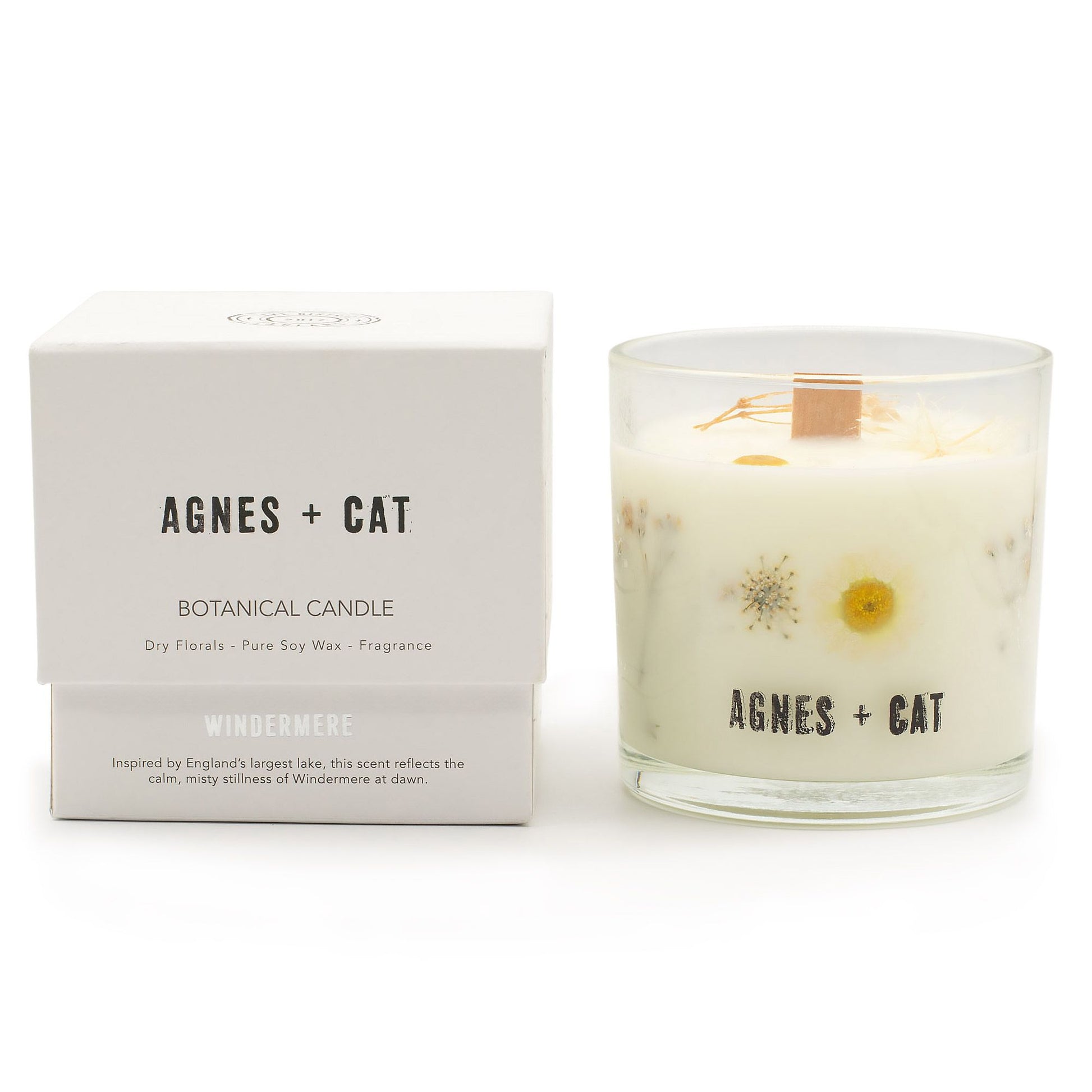 Detailed close up view highlighting the high quality craftsmanship and individual features of the agnes cat botanical soy wax candle windermere525