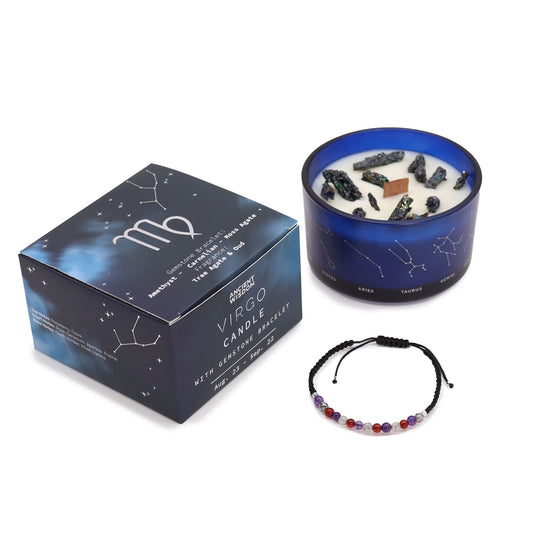 Virgo Zodiac Crystal Candle & Gemstone Bracelet Gift Set
