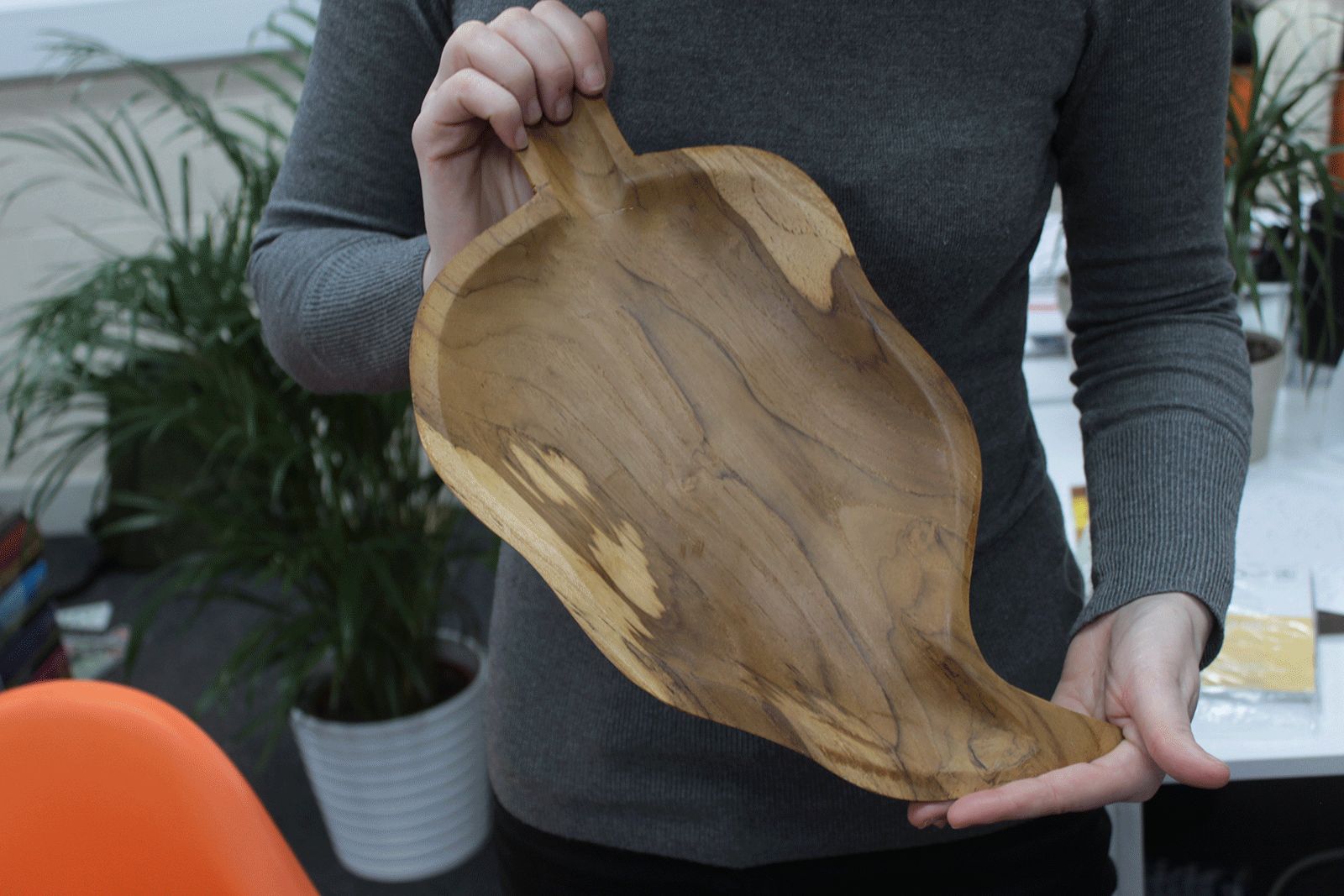 Teak Leaf Shaped Bowl - aprox 32cm from our luxury teak root baskets collection