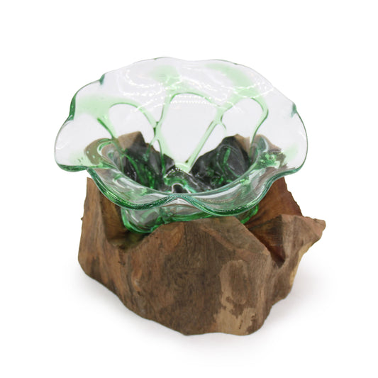 Photo 2 of Eco Recycled Glass Large Fancy Sweet Bowl On Wood Art Orn... featuring authentic premium craftsmanship.