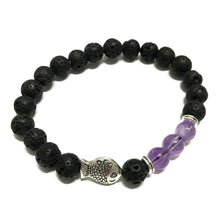 Load image into Gallery viewer, Lava Stone Bracelet - Fish Amethyst
